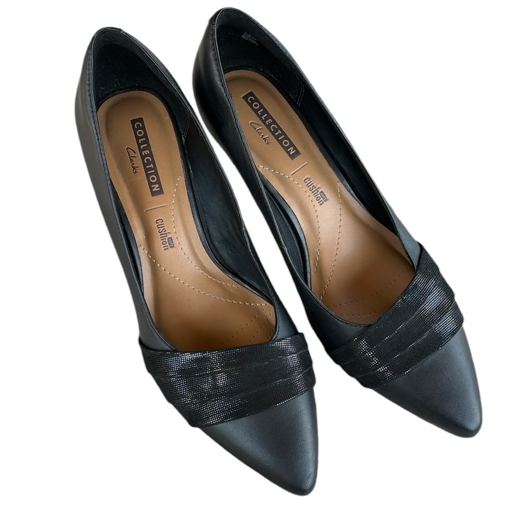 Black Clarks Crewso Madie Pointed Toe Kitten Heels 9M